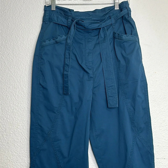 Anthropologie Women’s Size 12 Teal Ellie Embroidered Pockets Utility Pants Belt - Picture 5 of 16